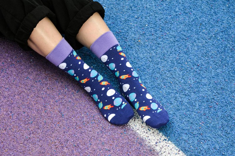 【女友礼物/包邮】太空星球4分之3女短袜│质感礼盒包装 - 袜子 - 棉．麻 蓝色