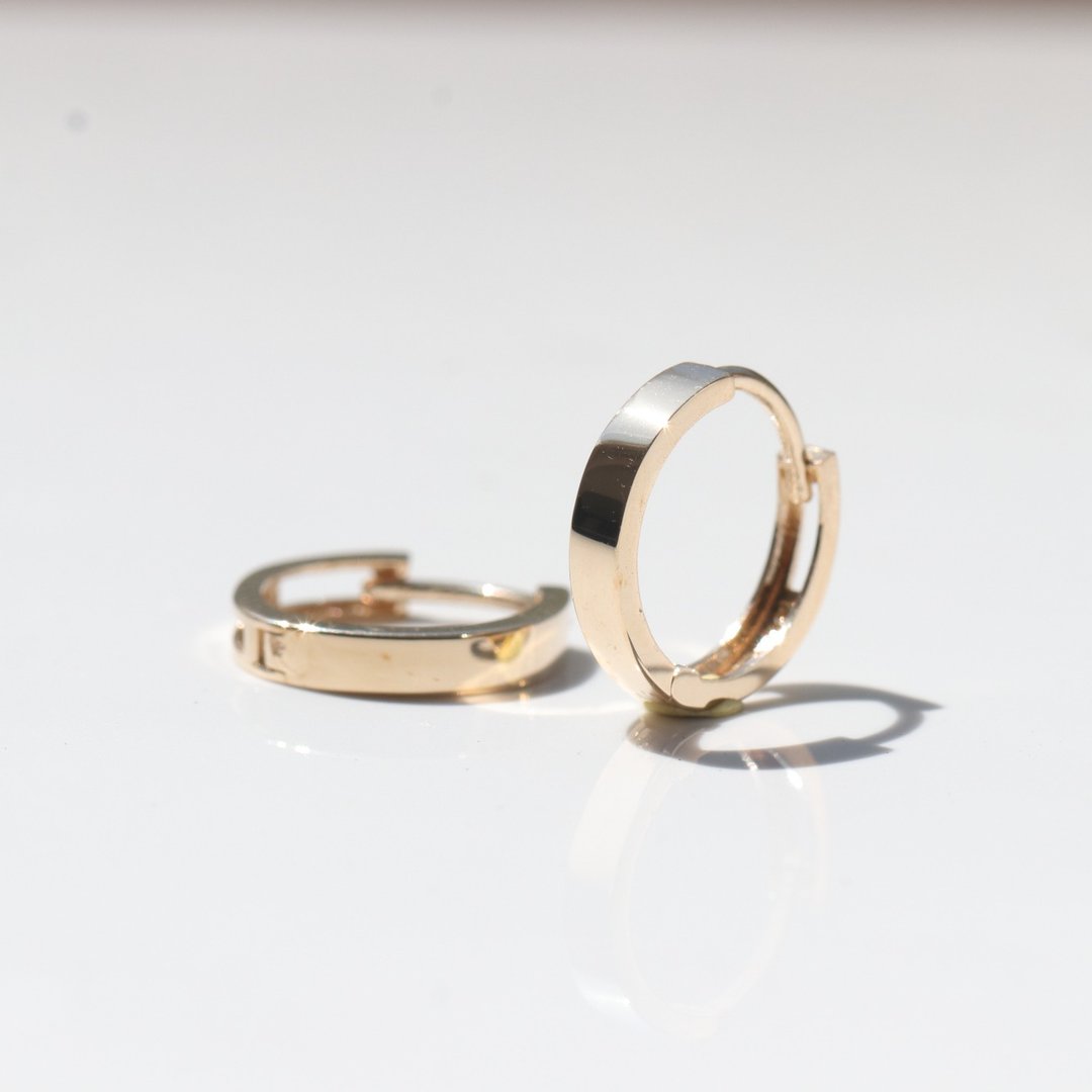 14K Wide Cycle Lock Earring 宽圆耳扣耳环 (内径10mm) (单个) - 耳环/耳夹 - 贵金属 金色