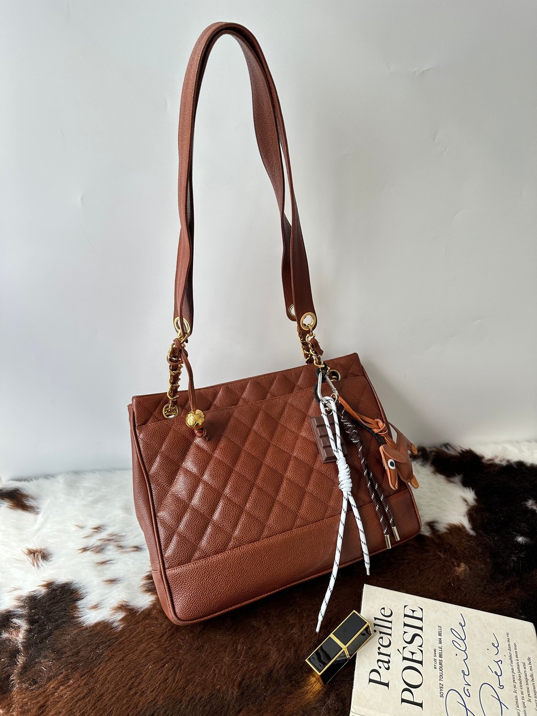 中古包 CHANEL 香奈儿 荔枝牛皮链条肩背包 - 手提包/手提袋 - 真皮 咖啡色