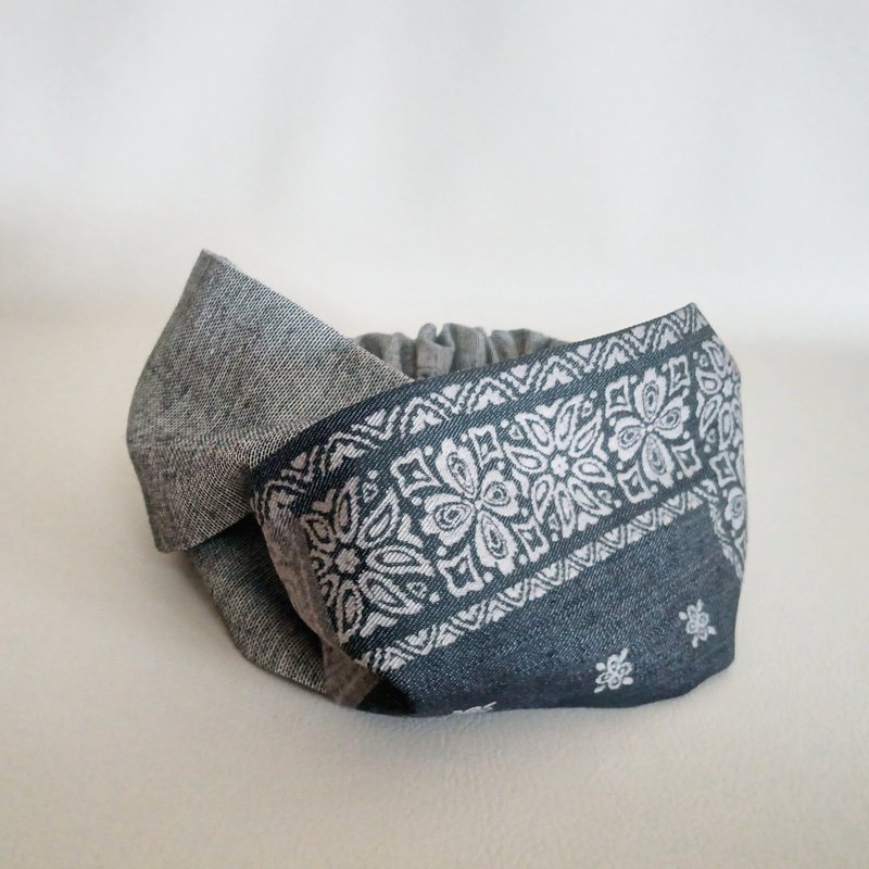 十字体头带头巾牛仔风格 x 工装裤 25 - 发带/发箍 - 棉．麻 灰色