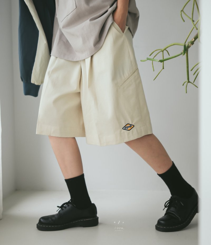 美式Goodly小标签挺料五分裤 - 2色 - 美式米白 - 女装短裤 - 棉．麻 白色