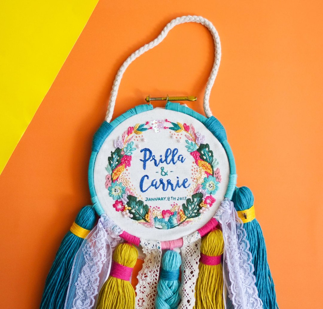 Marigold Turqoise-Hand-embroidered wall decor - 摆饰 - 棉 多色