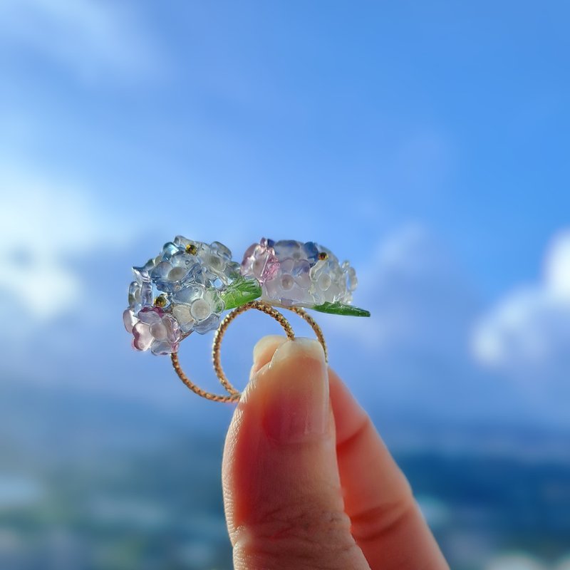 【雫之季节】紫阳花花球戒指一只 (透感 / 雾白)(可调节松紧度) - 戒指 - 树脂 紫色
