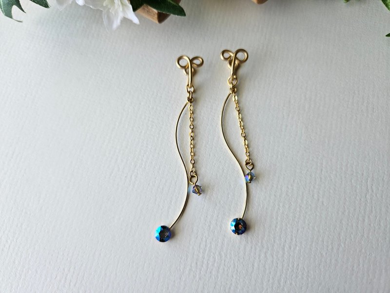 【飘流】金色~无痛耳夹、夹式耳环、耳钩~施华洛元素 - 耳环/耳夹 - 玻璃 金色