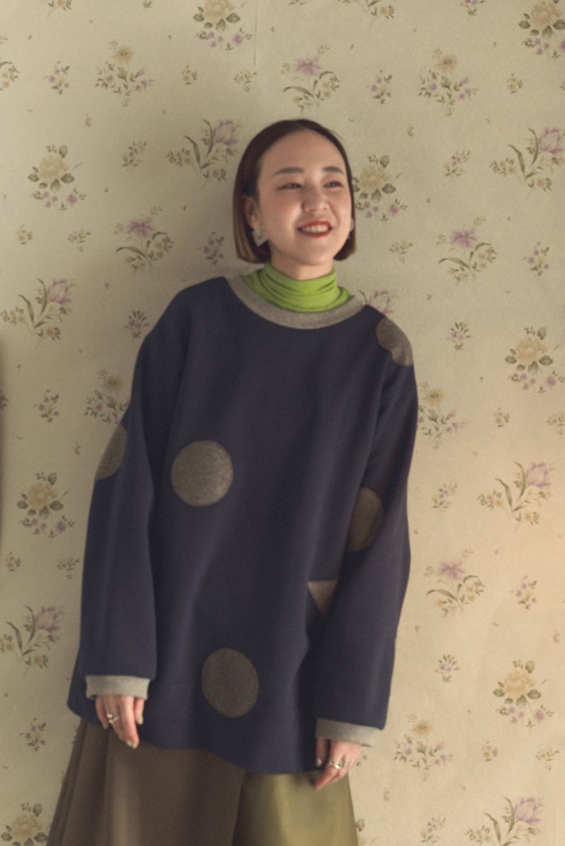 深蓝色三角形圈圈大学T - 女装上衣 - 棉．麻 蓝色