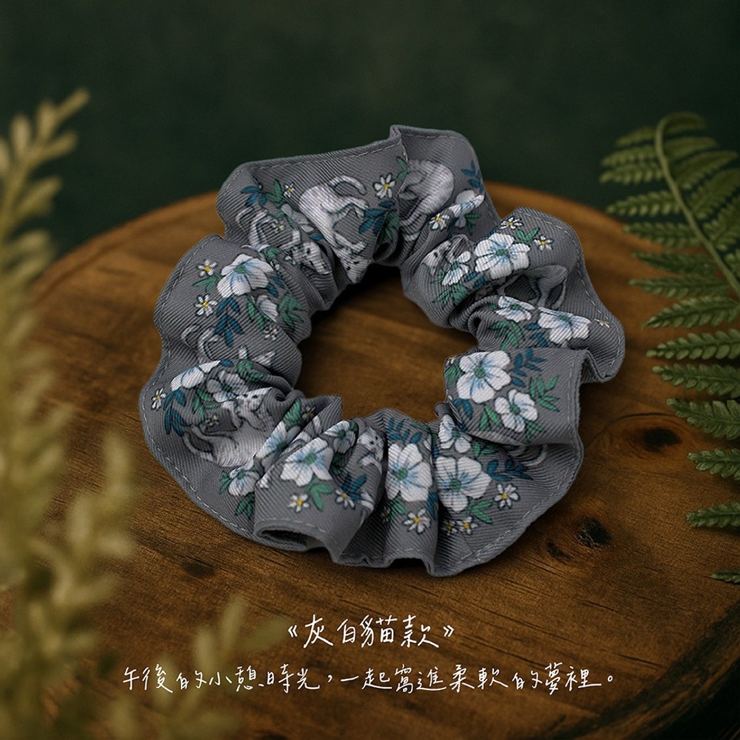灰白猫款_森林系/弹性发圈/大肠发圈/动物插画/夏日必备 - 发饰 - 聚酯纤维 灰色