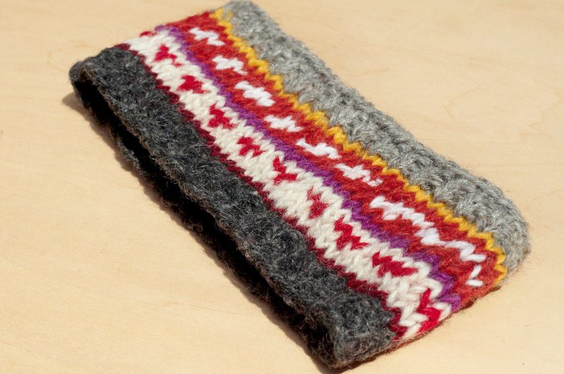 圣诞礼物 限量一件 / 手工羊毛编织缤纷发带/ 纯羊毛编织发带 / boho headband / 钩织发带 / 内刷毛编织发带 - 清新森林缤纷东欧图腾 - 发饰 - 羊毛 多色