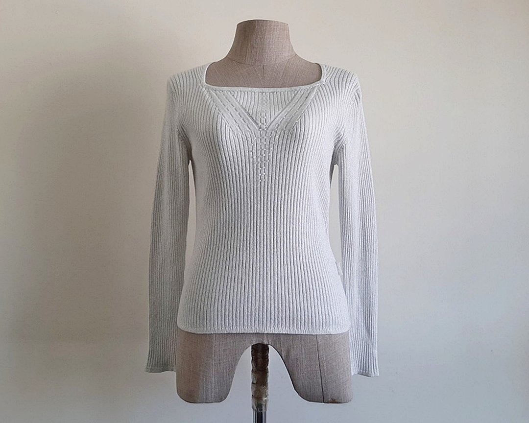 Vintage Gray Metallic Knit Sweater - 女装针织衫/毛衣 - 其他材质 灰色