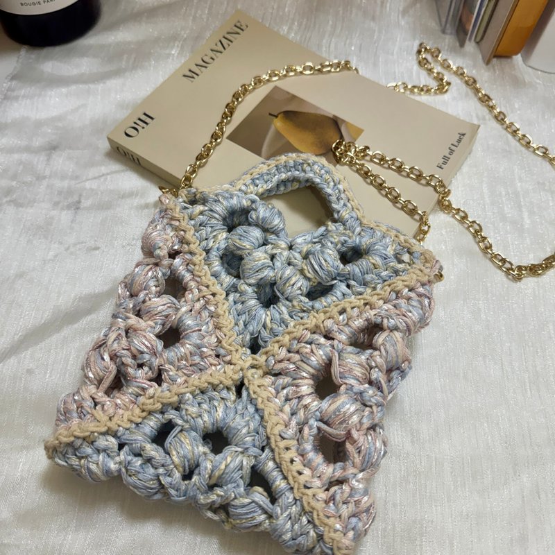 【春日泡泡】法式复古立体花砖包 手工钩织 链条斜背包 - 侧背包/斜挎包 - 棉．麻 多色