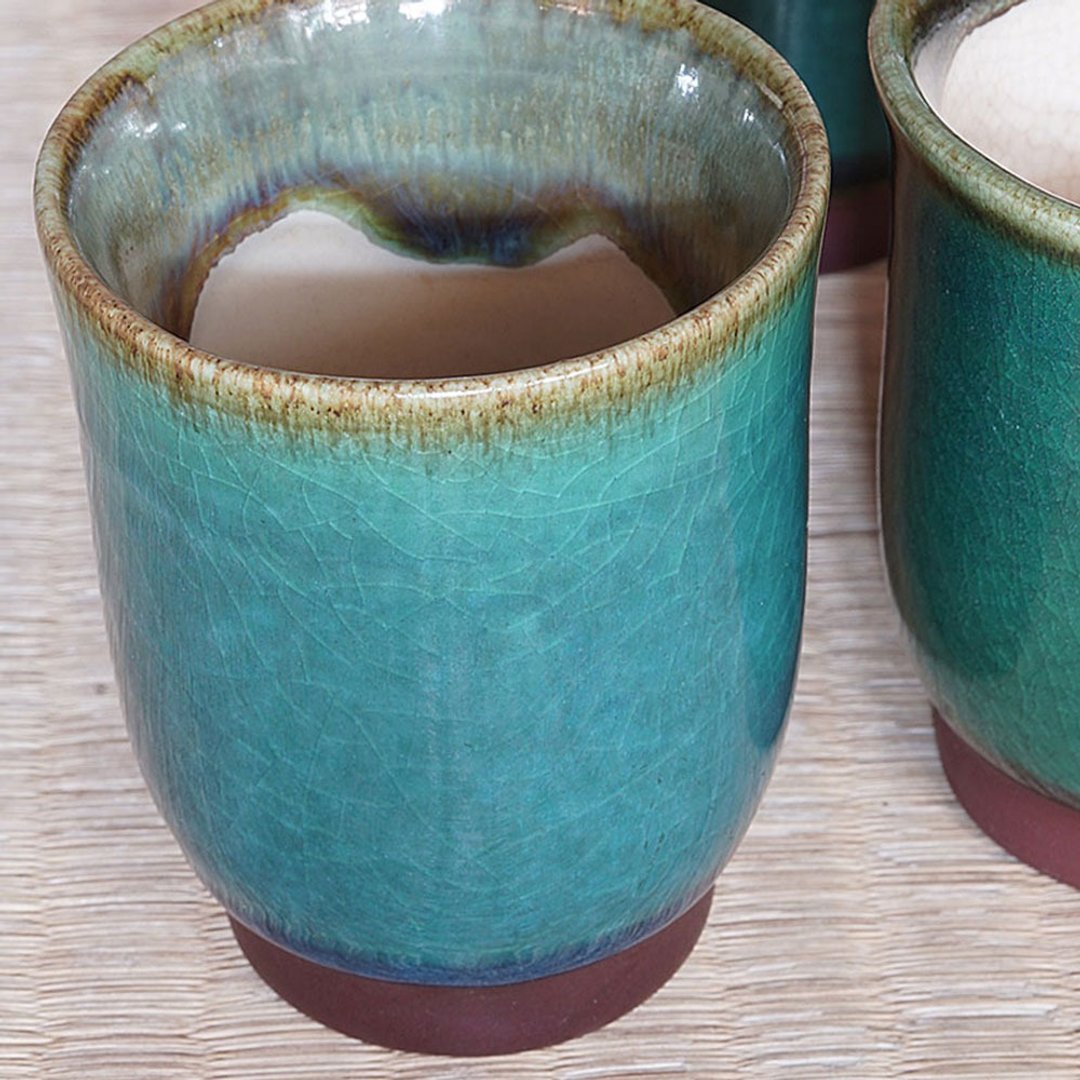 小樽烧绿玉织部茶杯 - 茶具/茶杯 - 陶 