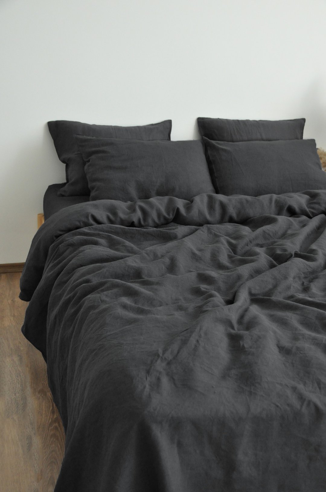 Charcoal linen pillowcase / Gray pillow cover / Euro, American, Taiwan size - 寝具 - 亚麻 灰色