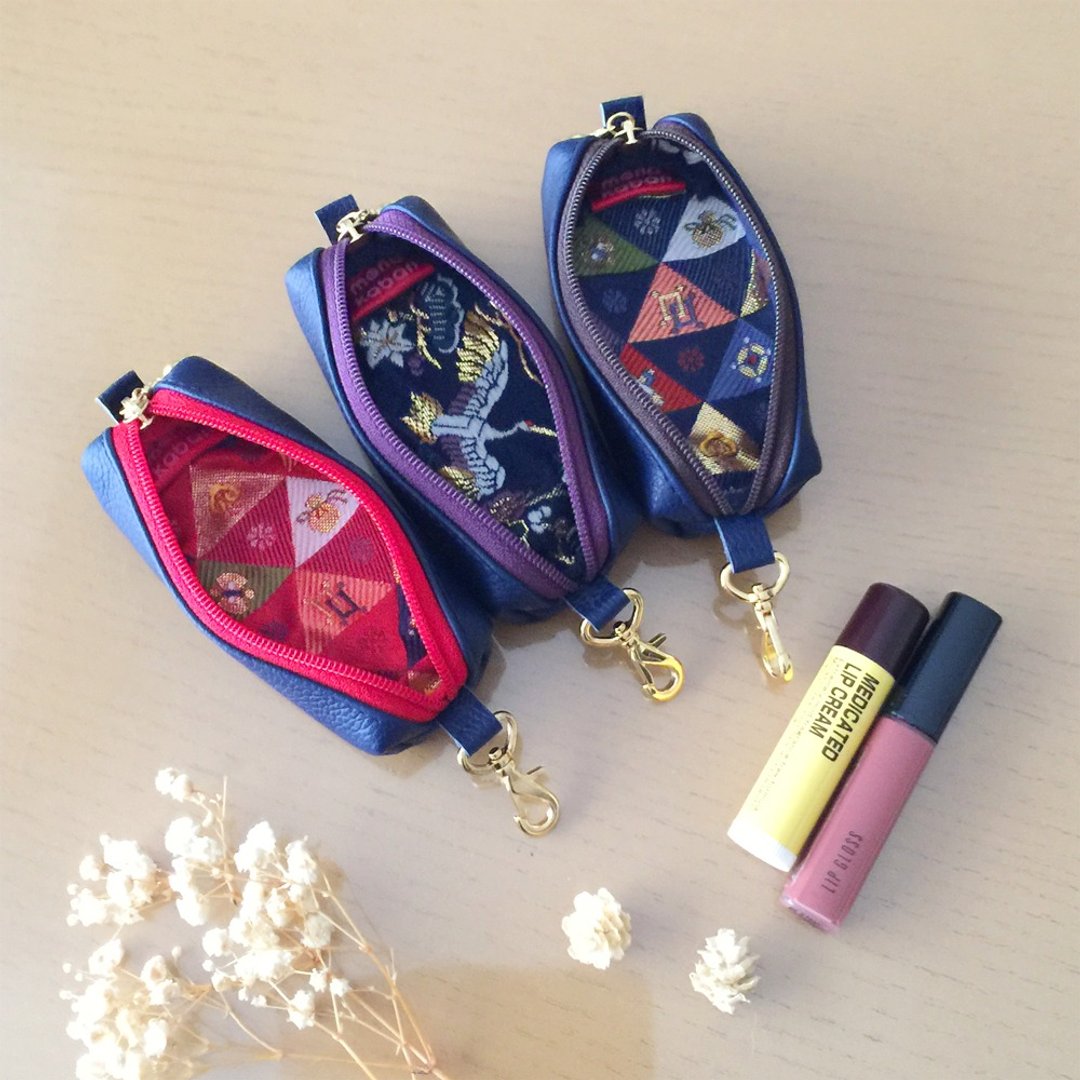 Choose your favorite color and pattern - Leather Lip and Coin case - GoldBrocade - 钥匙链/钥匙包 - 真皮 黑色