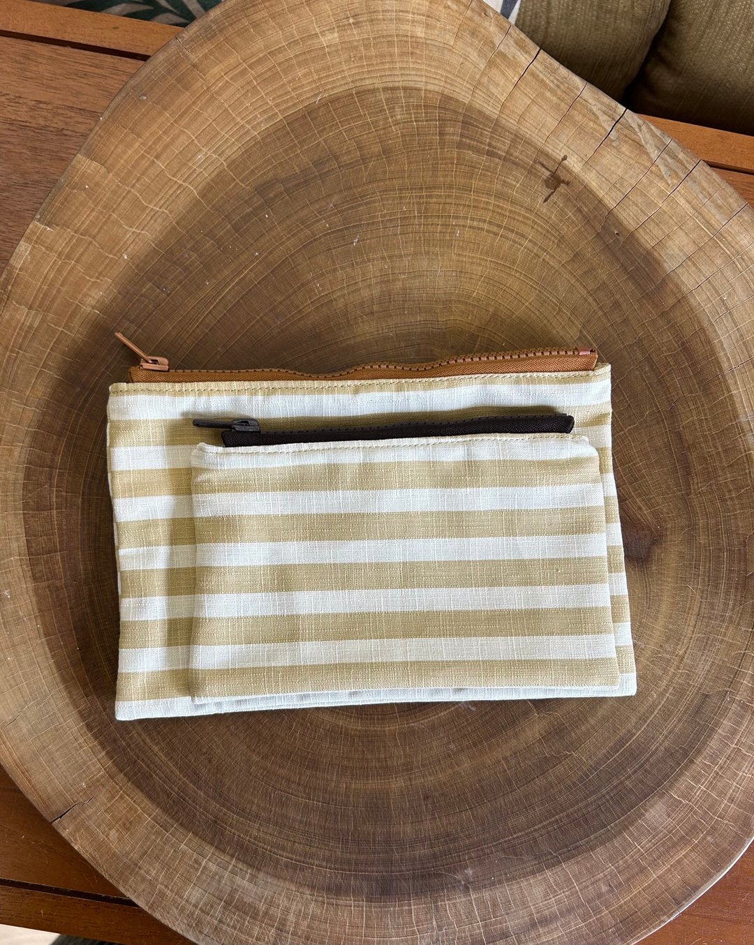 拿铁两入  纯手工拉链袋 收纳袋 Weimom's 台湾制造手作 - 收纳用品 - 棉 卡其色