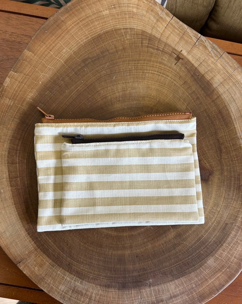 拿铁两入  纯手工拉链袋 收纳袋 Weimom's 台湾制造手作 - 收纳用品 - 棉．麻 卡其色