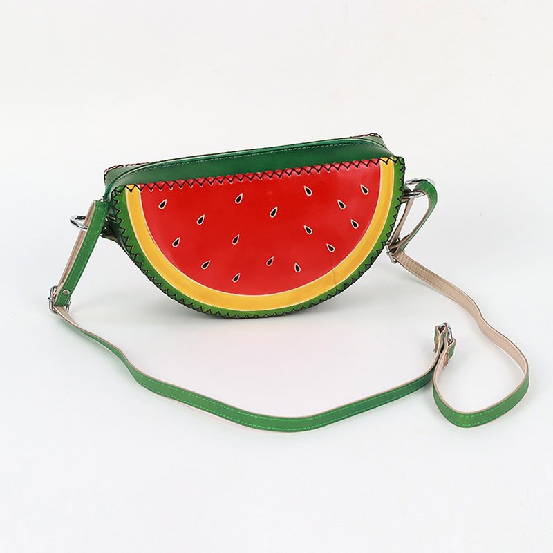 西瓜造型真皮斜挎包 - 侧背包/斜挎包 - 真皮 红色