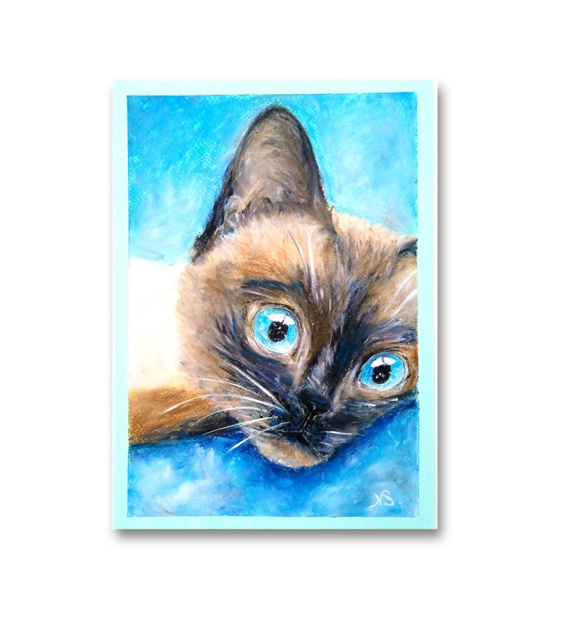 暹罗猫画原创小猫油画棒艺术品手工墙壁艺术 - 墙贴/壁贴 - 纸 多色