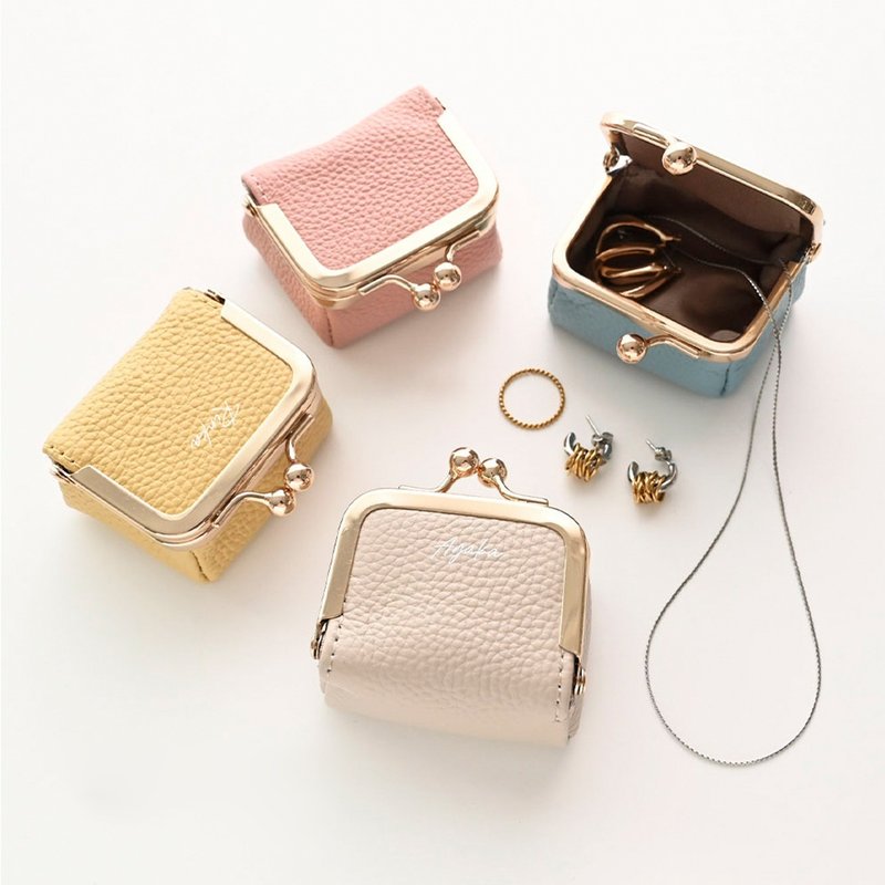 方形口金迷你收纳包【真皮 质感 刻印】饰品盒 饰品收纳 零钱包 小物收纳 文字刻印 HR66U - 化妆包/杂物包 - 真皮 粉红色