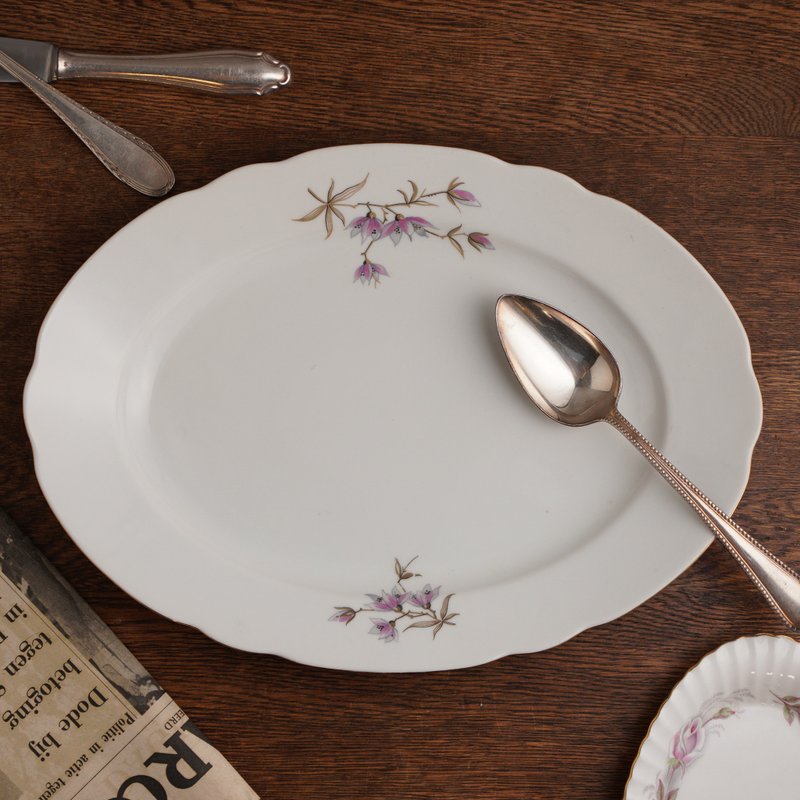 捷克斯洛伐克GB简约花朵描金椭圆盘/鱼盘/老件 - 盘子/餐盘/盘架 - 瓷 多色