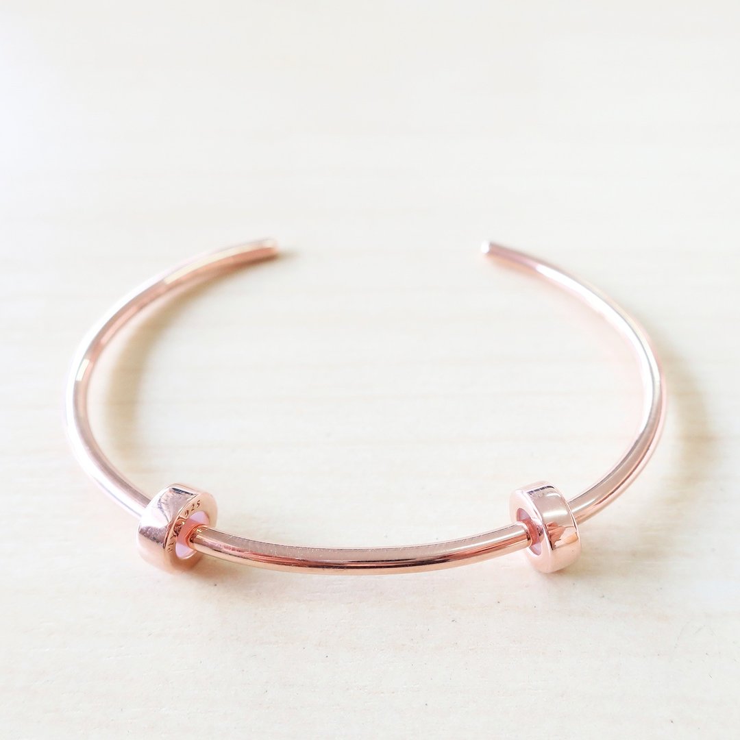 Open Bangle with Sun Stopper - Pink Gold - 手链/手环 - 纯银 粉红色