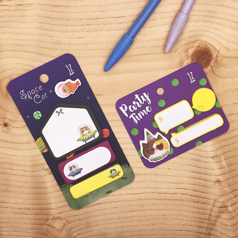 JzFun / 拉查花 便利贴组合包(飘浮太空猫&派对花花) - 便条纸/标签贴 - 纸 多色