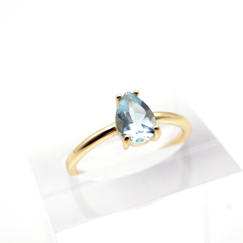 水滴天空蓝托帕石925纯银戒指 (银/玫瑰金/18K金) | 托帕石系列 - 戒指 - 宝石 蓝色