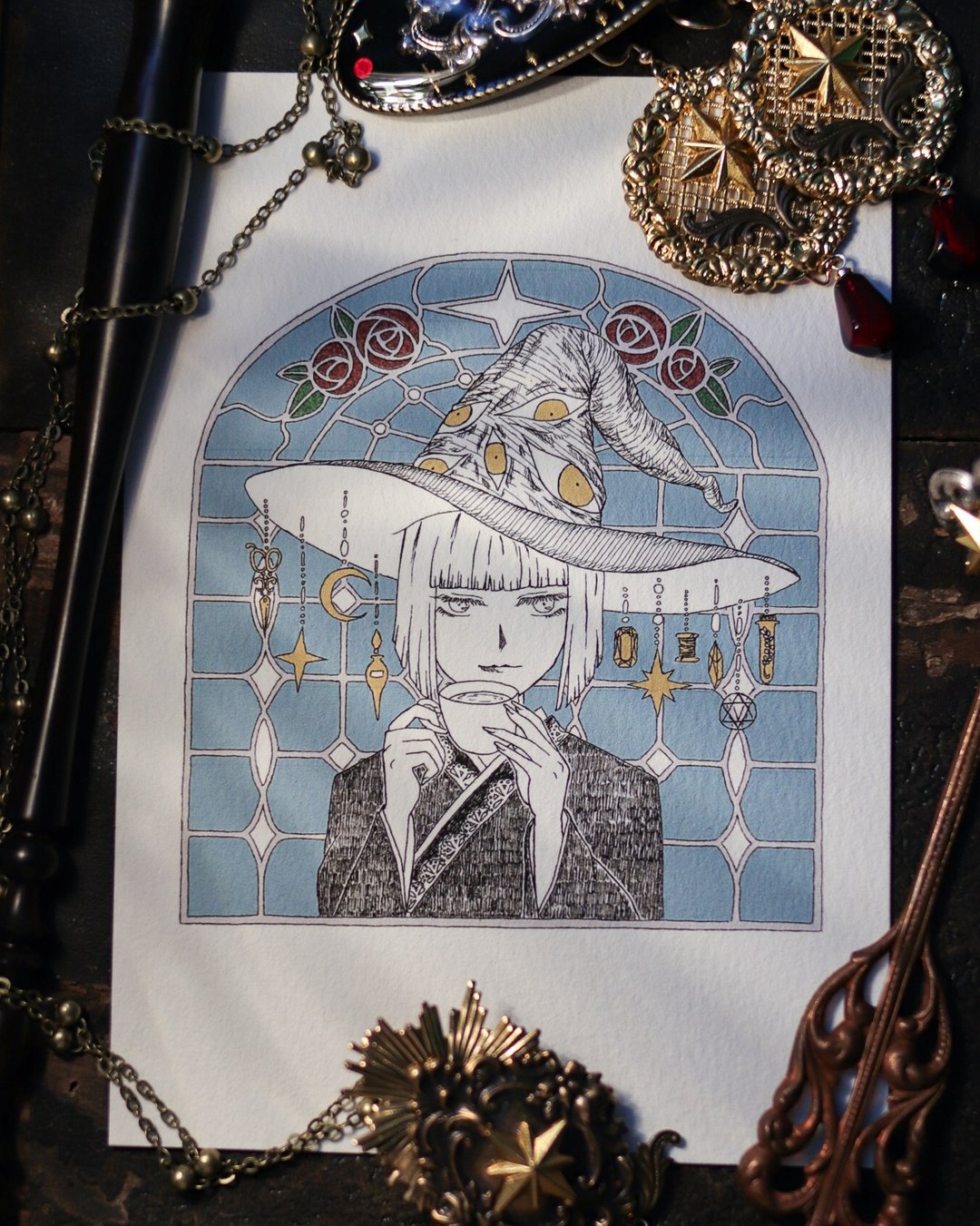 复制画明信片 魔女吃茶 - 卡片/明信片 - 纸 黑色