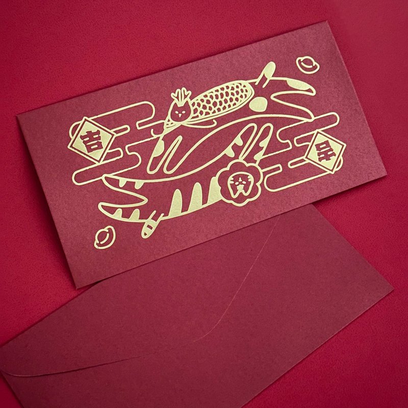 烫金红包袋 - 舞龙舞狮大猫咪 (6入) - 红包/春联 - 纸 红色