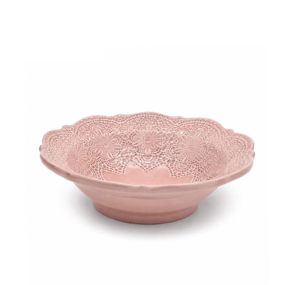 意大利 VBC casa 手工浮雕蕾丝系列 19cm 麦片碗 粉红色 - 碗 - 陶 粉红色