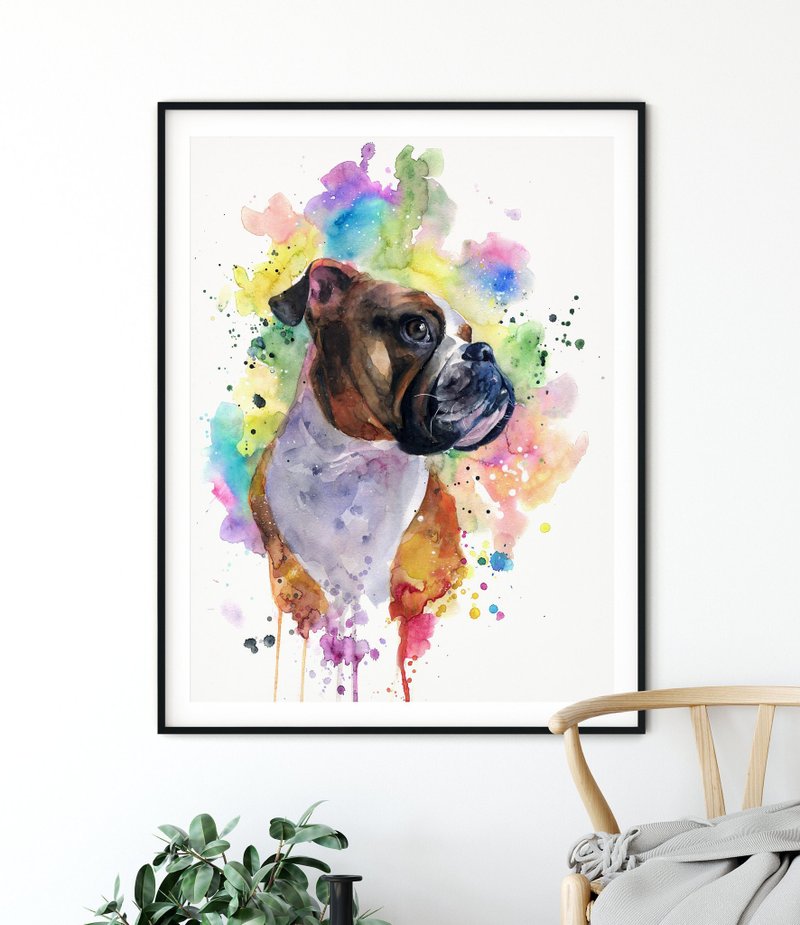 Custom Watercolor Dog Portrait Boxer - 墙贴/壁贴 - 纸 橘色