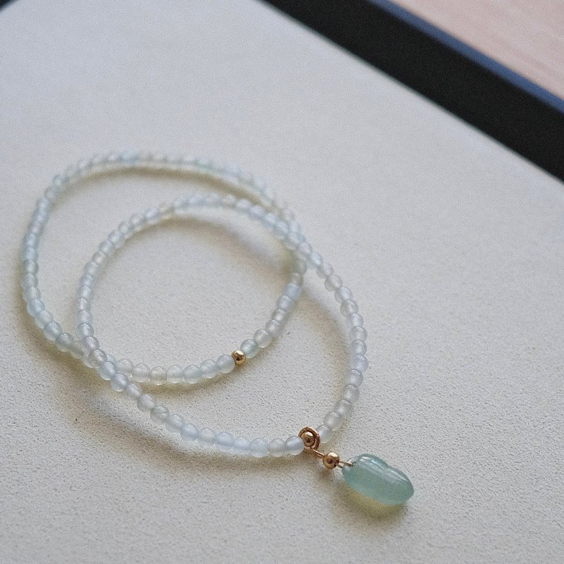 拈翠/如意清音/缅甸天然 A 货翡翠 - 冰起光翡翠小咪咪设计手串/两款 - 手链/手环 - 玉石 白色