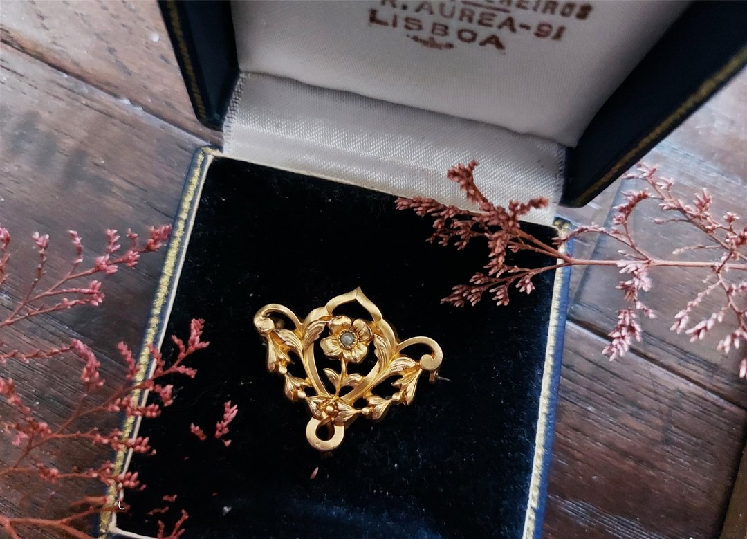 Bijoux Fix法国厚镀金古董花卉胸针/项链坠两用款【古董珠宝】 - 胸针 - 珍珠 金色