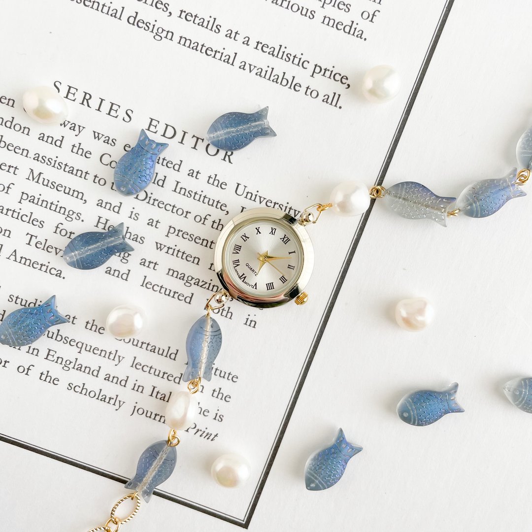 Popov / Fish Bead and Freshwater Pearl Bracelet Watch LI174 - 女表 - 其他金属 蓝色