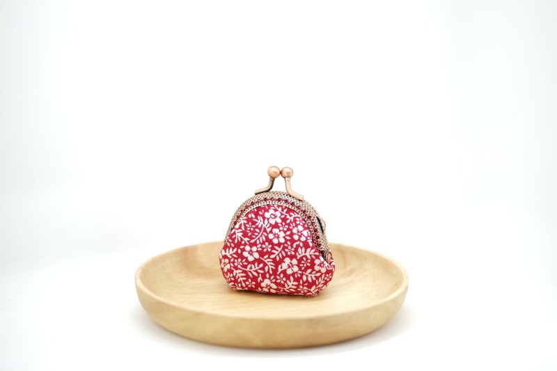 CaCa Crafts | 超迷你口金包【小花・红】 - 零钱包 - 棉．麻 红色