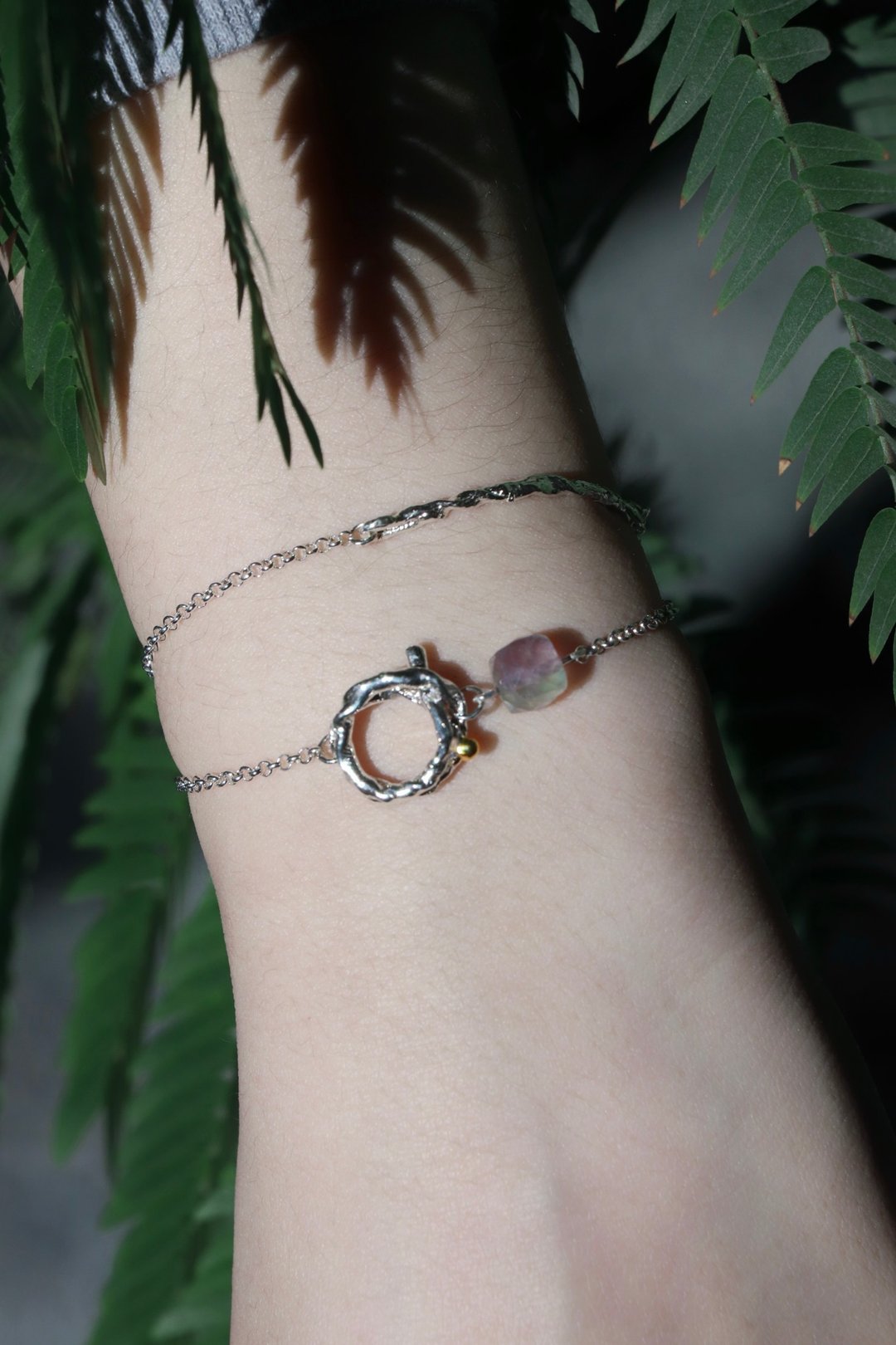 class a 双层萤石 纯银手链 fluorite bracelet - 手链/手环 - 纯银 银色
