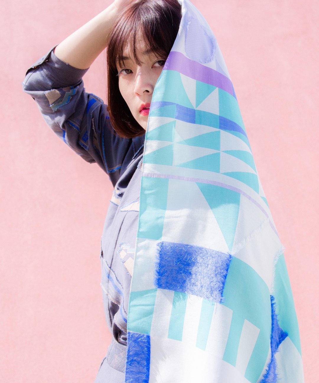 [POLS] Cupra scarf - 丝巾 - 棉．麻 蓝色