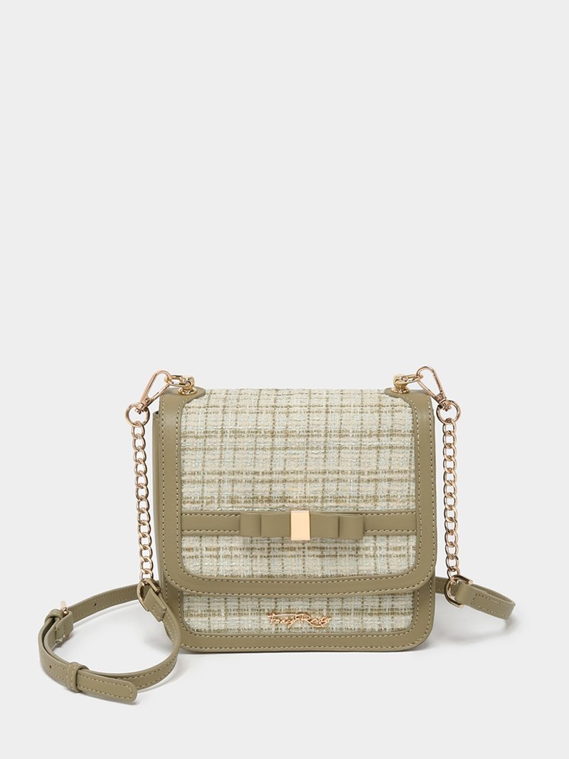 蝴蝶结毛小方包 - 侧背包/斜挎包 - 其他材质 绿色