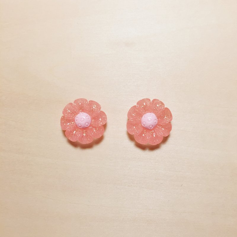 复古深粉亮粉葵花耳环 - 耳环/耳夹 - 树脂 粉红色