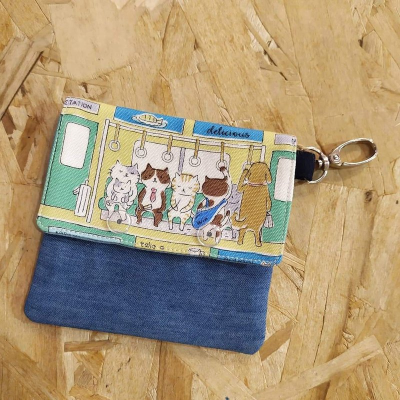 零钱小方包/零钱包/猫咪电车 - 零钱包 - 棉．麻 