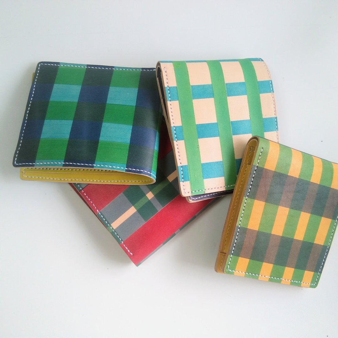 Limited price for the first 5 people-Plaid bifold wallet-Green-Blue turquoise - 皮夹/钱包 - 真皮 绿色