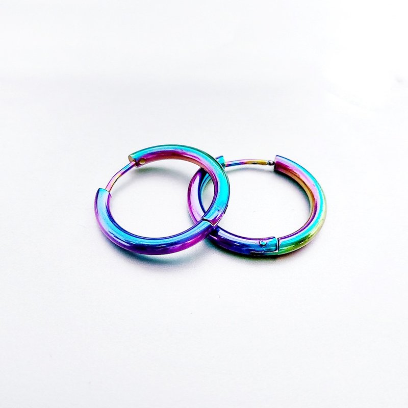 L大圈圈316L钛钢耳环 (缤纷彩虹金属) 款式  经典几何造型 - 耳环/耳夹 - 不锈钢 多色