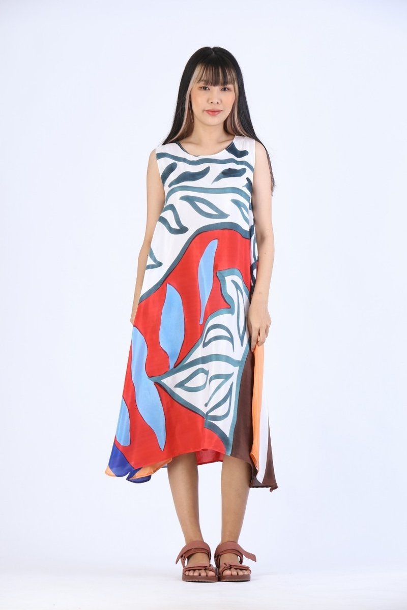 Dress Hand Paint Soft Cotton Silk for Yoga Vacation Holidays - 洋装/连衣裙 - 棉 红色