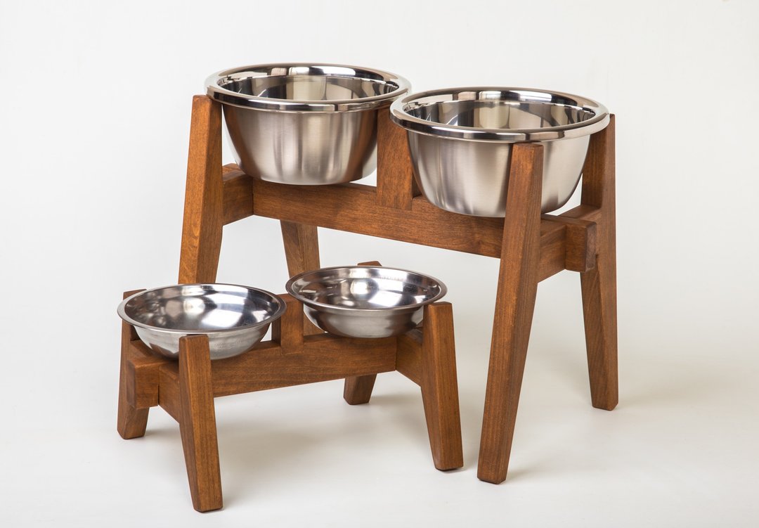 Double 2 stand bowls for dogs Dog Bowls Feeder Dog Bowls with Stand Elevated - 碗/碗架 - 木头 
