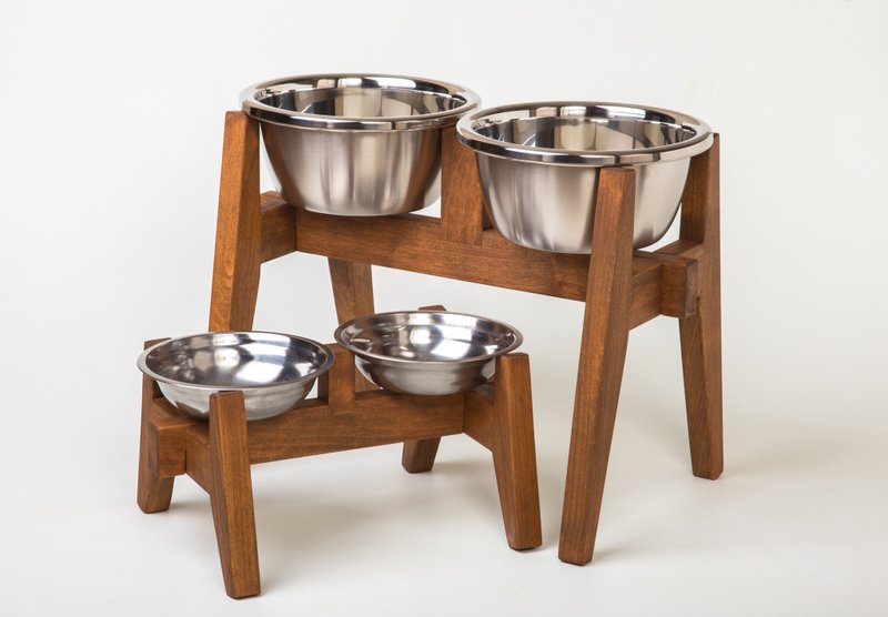 Double 2 stand bowls for dogs Dog Bowls Feeder Dog Bowls with Stand Elevated - 碗/碗架 - 木头 