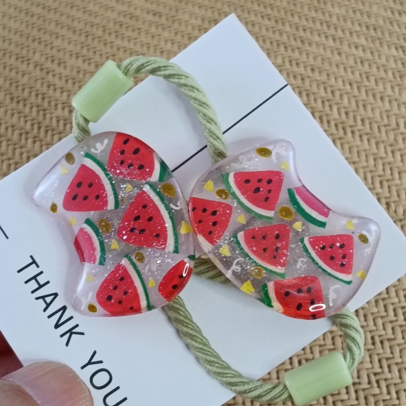 咪咪造型发扣 l 沁凉西瓜 (一对) - 热缩片 x UV 胶 - 发饰 - 树脂 红色