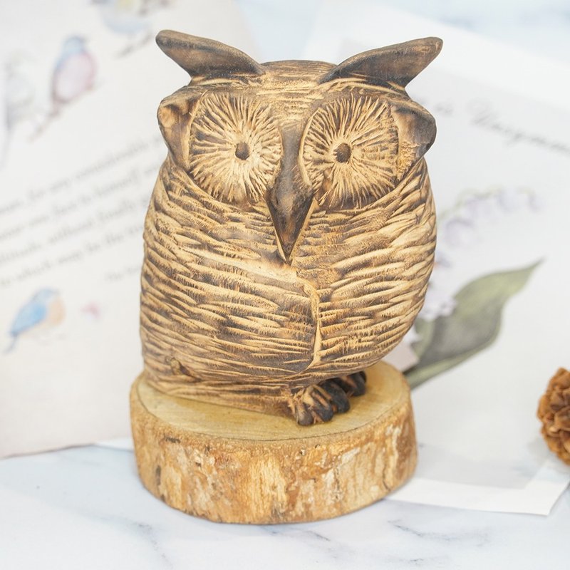 肖楠高角鸮木雕猫头鹰-原创 - 摆饰 - 木头 咖啡色