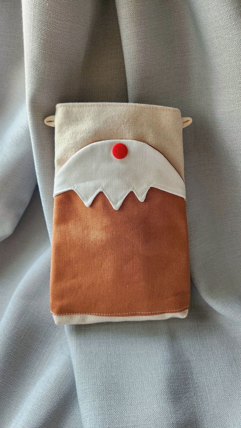 夕阳橘富士山手机袋背面无拉链款 - 侧背包/斜挎包 - 棉．麻 