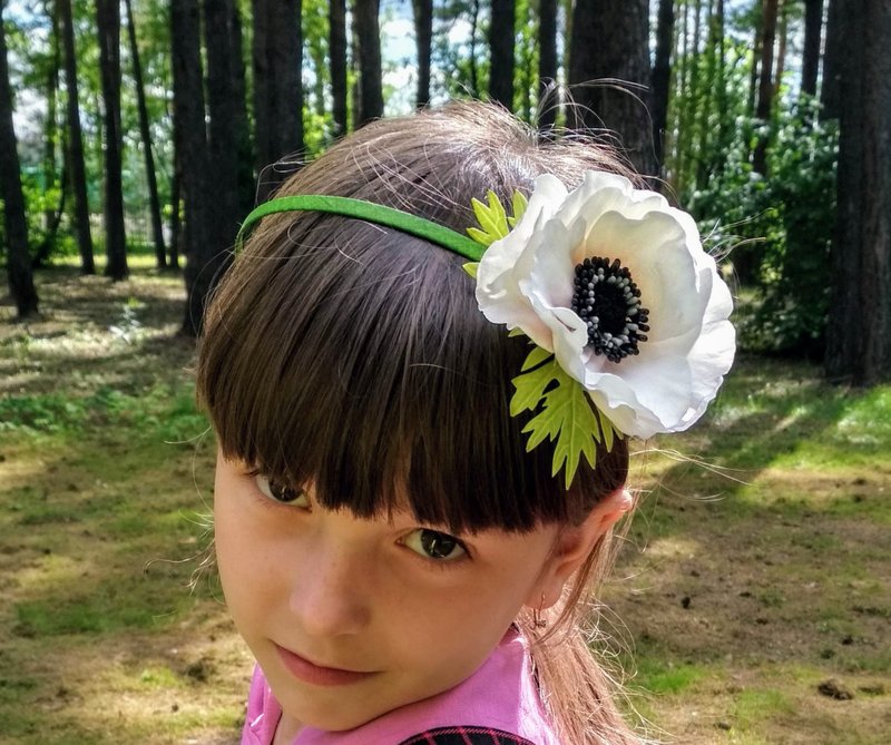新娘头饰 白色海葵 花卉新娘花冠 花艺发饰 花环 - 发饰 - 防水材质 白色