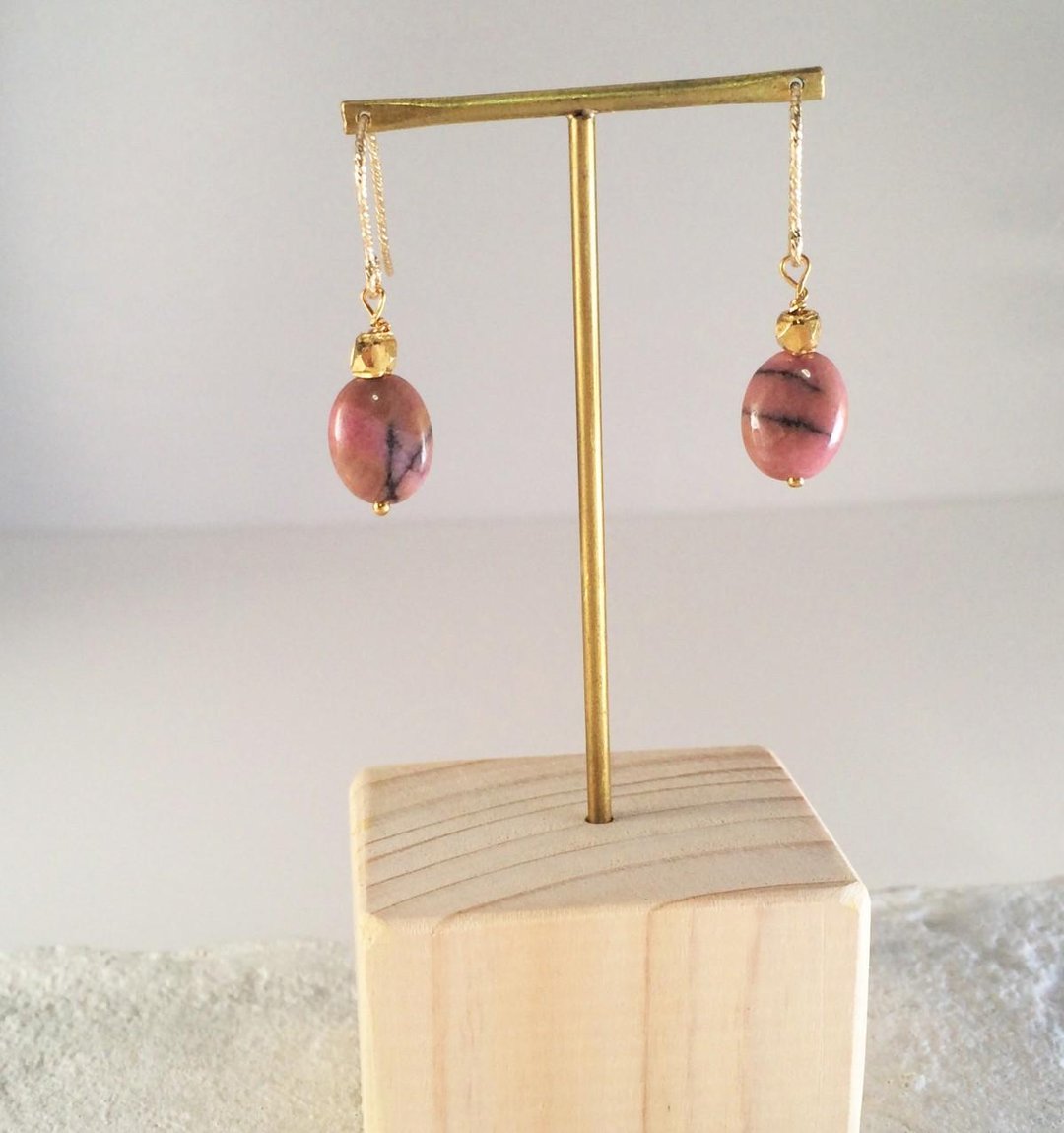 Rhodonite ◆ K14GF Earrings - 耳环/耳夹 - 宝石 