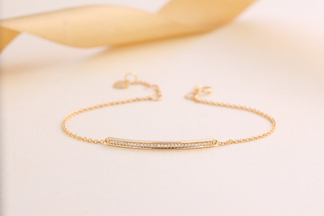 【PurpleMay Jewellery】纯18K金简约长方孤形钻石手链 订制 B001 - 手链/手环 - 宝石 金色