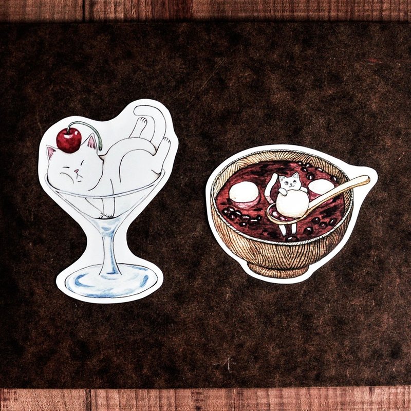 猫咪好食防水贴纸/高脚杯/红豆汤圆-Sticker - 贴纸 - 纸 多色